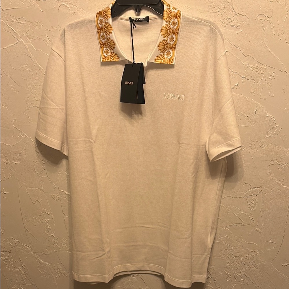 Versace Polo with Gold Patterned Collar